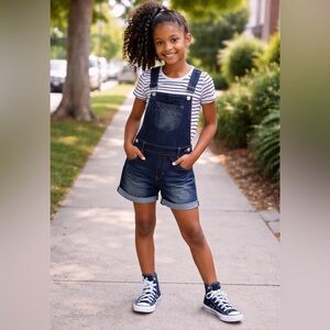 Brighton Blu Girls Denim Romper | Adjustable Overall Shorts